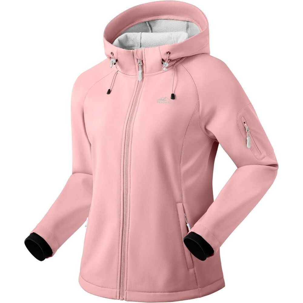 Women's Fleece Lined Softshell Jacket Windproof Warm Light Waterproof Hooded Jac